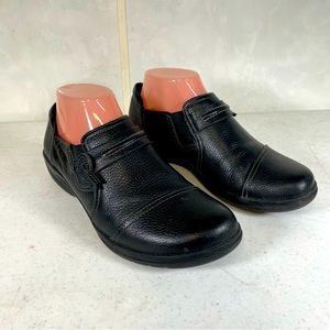 Clarks Collection Women Black Pebble Leather Ultimate Comfort Slip On Shoes 8M